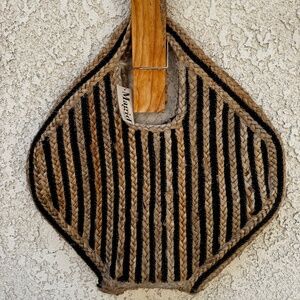 NWT-Large Black & Natural Jute Striped Beach Bag, Trapeze Tote